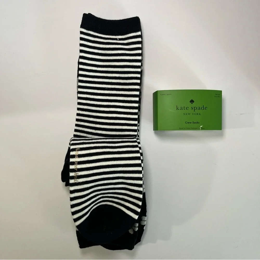 NWT Kate Spade Crew Socks 3 Pack One Size 4-10 Black White Striped Flower Animal